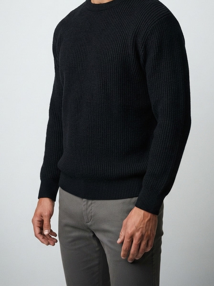 Men's Autumn Ribbed Jumper with Crew Neck