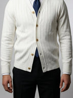 Men's Autumn Ribbed Knit Cardigan with Button Front and V-Neck