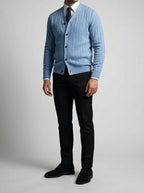 Men's Autumn Ribbed Knit Cardigan with Button Front and V-Neck