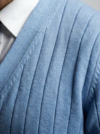 Men's Autumn Ribbed Knit Cardigan with Button Front and V-Neck