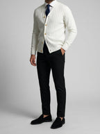 Men's Autumn Ribbed Knit Cardigan with Button Front and V-Neck