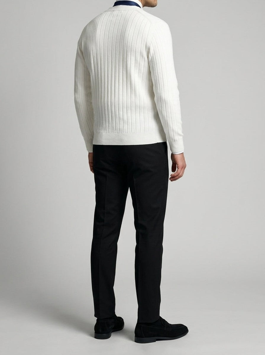 Men's Autumn Ribbed Knit Cardigan with Button Front and V-Neck