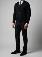 Men's Autumn Ribbed Knit Cardigan with Button Front and V-Neck