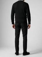 Men's Autumn Ribbed Knit Cardigan with Button Front and V-Neck
