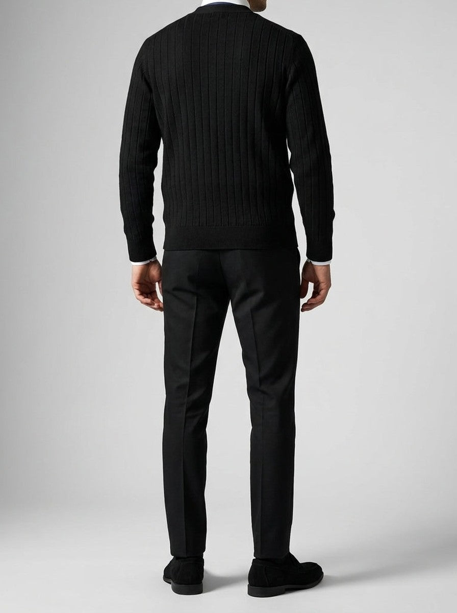 Men's Autumn Ribbed Knit Cardigan with Button Front and V-Neck
