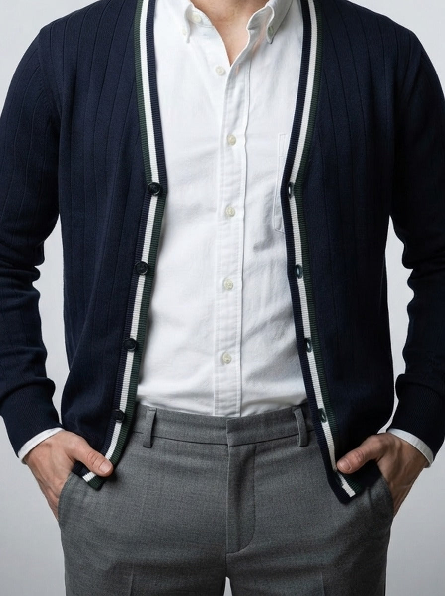 Men's Autumn Ribbed Knit Cardigan with V-Neck