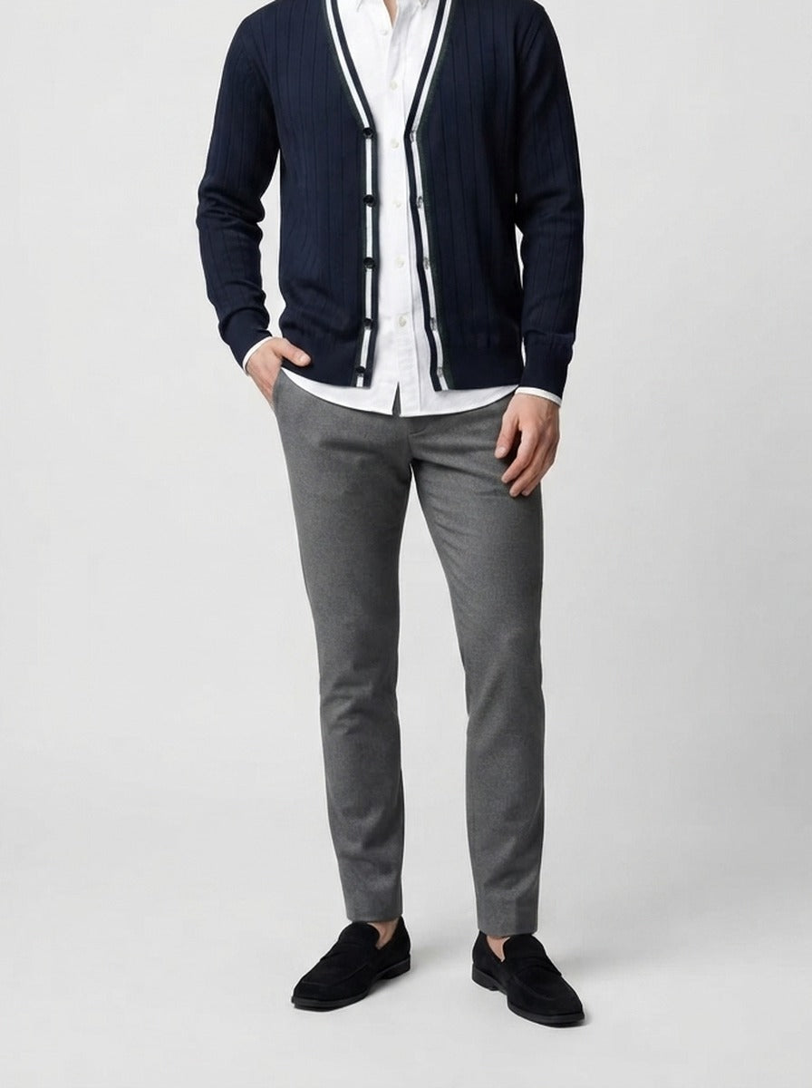 Men's Autumn Ribbed Knit Cardigan with V-Neck