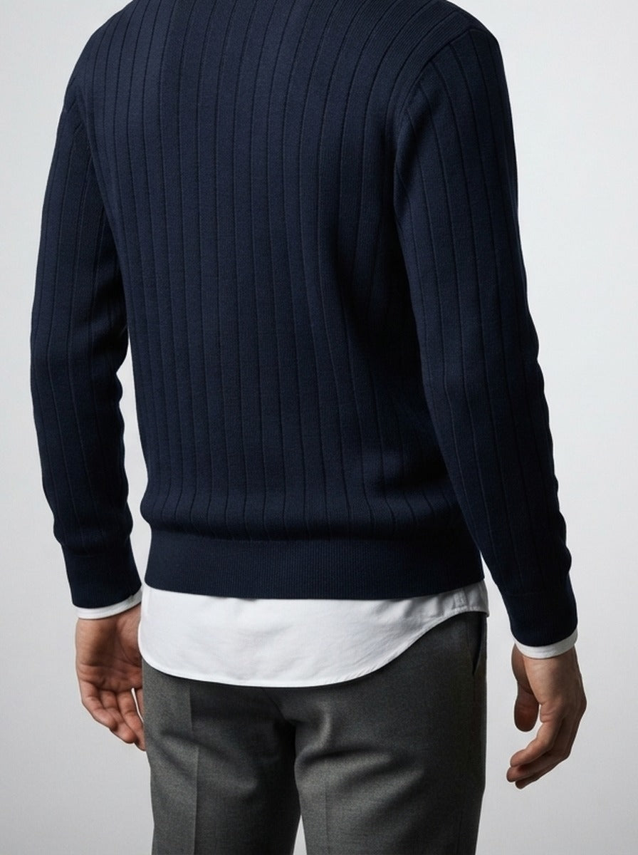 Men's Autumn Ribbed Knit Cardigan with V-Neck