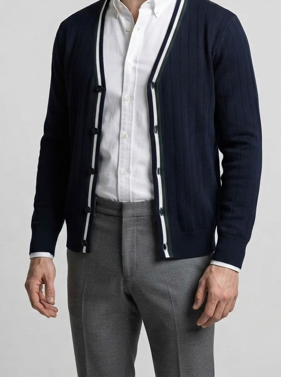 Men's Autumn Ribbed Knit Cardigan with V-Neck