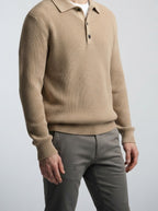 Men's Autumn Ribbed Knit Long Sleeve Polo Jumper