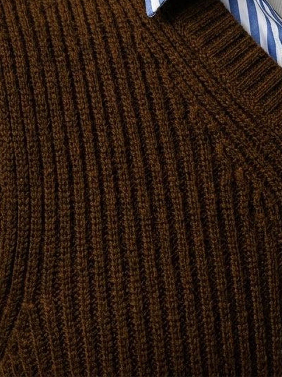 Men's Autumn Ribbed Knit Sleeveless Jumper Vest with V-Neck