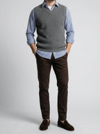 Men's Autumn Ribbed Knit Sleeveless Jumper Vest with V-Neck