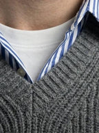 Men's Autumn Ribbed Knit Sleeveless Jumper Vest with V-Neck