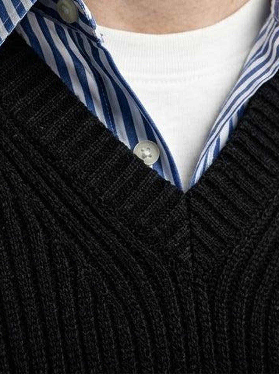 Men's Autumn Ribbed Knit Sleeveless Jumper Vest with V-Neck