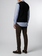 Men's Autumn Ribbed Knit Sleeveless Jumper Vest with V-Neck