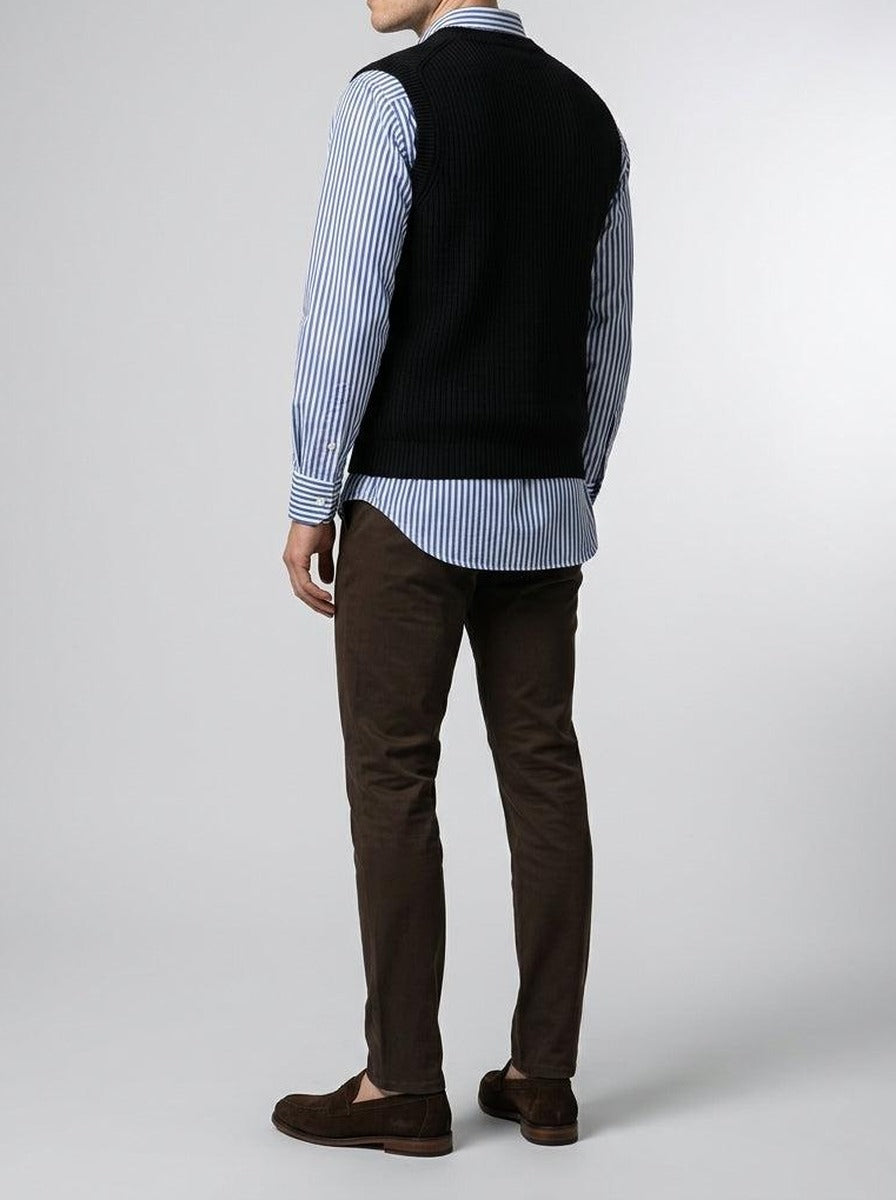 Men's Autumn Ribbed Knit Sleeveless Jumper Vest with V-Neck