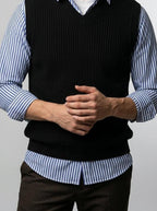 Men's Autumn Ribbed Knit Sleeveless Jumper Vest with V-Neck