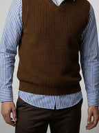 Men's Autumn Ribbed Knit Sleeveless Jumper Vest with V-Neck