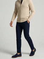 Men's Autumn Ribbed Knit Zip Cardigan with Funnel Neck