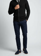 Men's Autumn Ribbed Knit Zip Cardigan with Funnel Neck