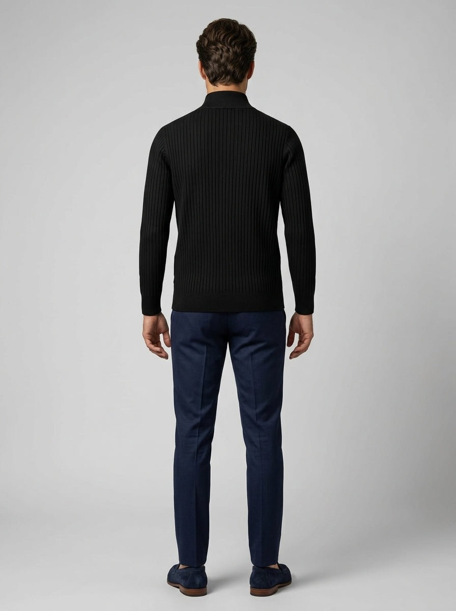 Men's Autumn Ribbed Knit Zip Cardigan with Funnel Neck