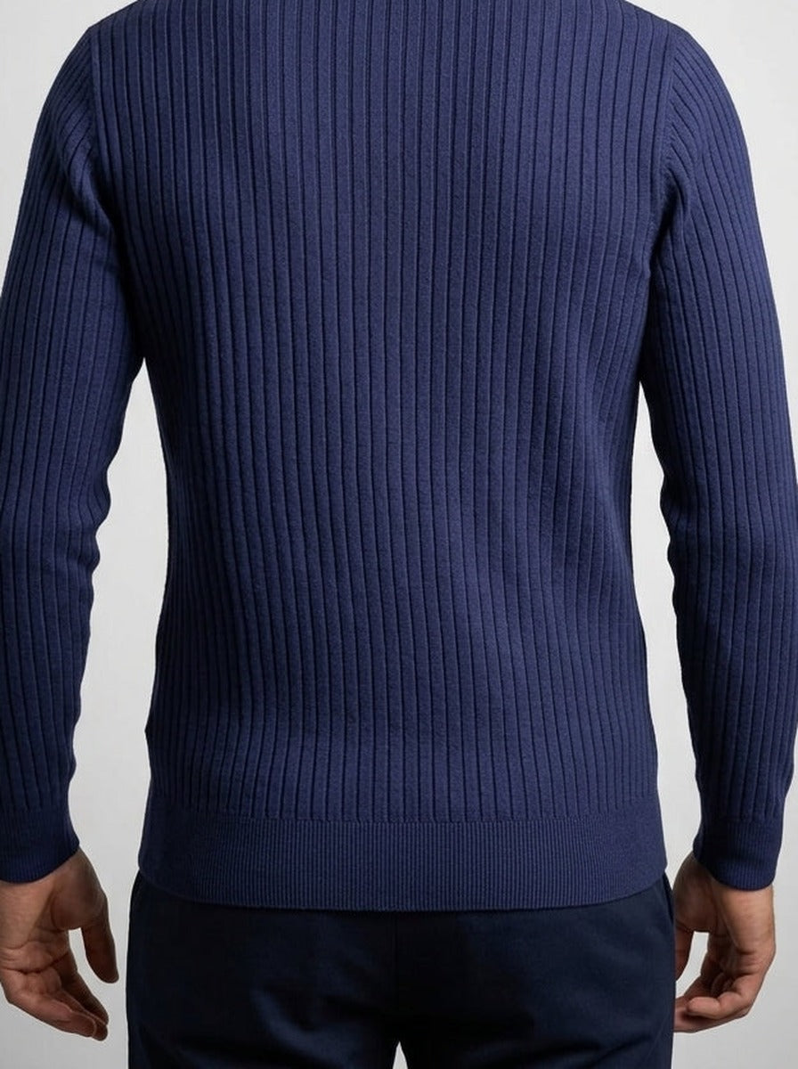 Men's Autumn Ribbed Knit Zip Cardigan with Funnel Neck