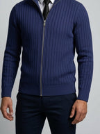 Men's Autumn Ribbed Knit Zip Cardigan with Funnel Neck