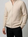 Men's Autumn Ribbed Wool Cashmere Zip-Up Cardigan