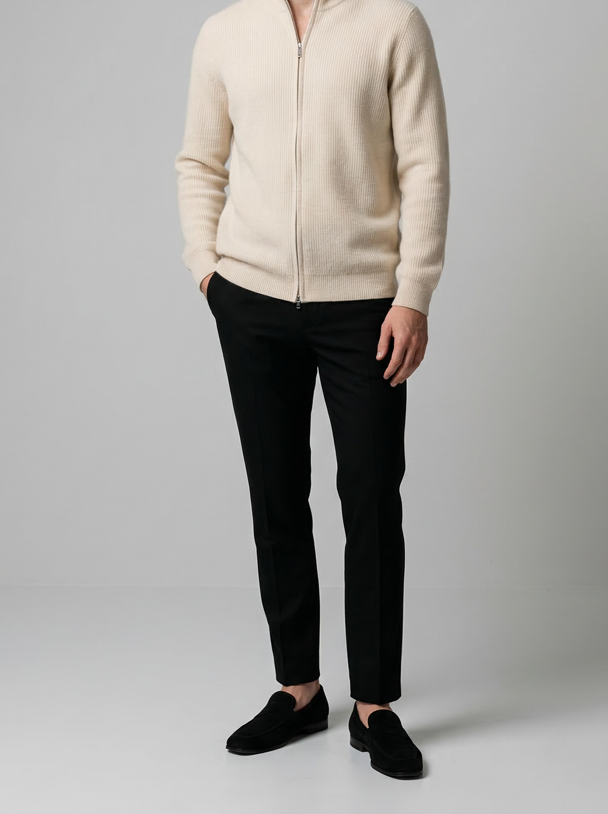 Men's Autumn Ribbed Wool Cashmere Zip-Up Cardigan