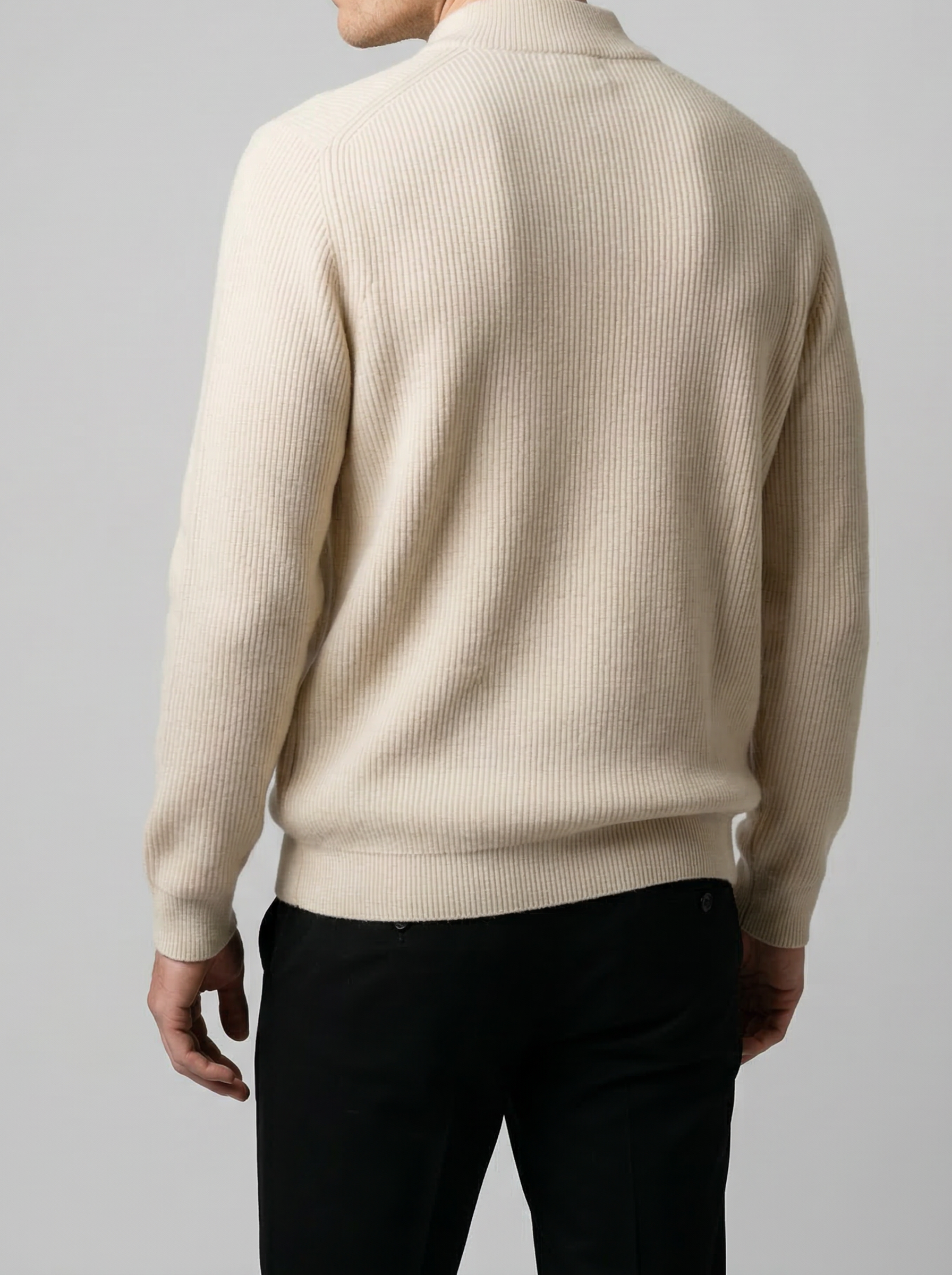 Men's Autumn Ribbed Wool Cashmere Zip-Up Cardigan