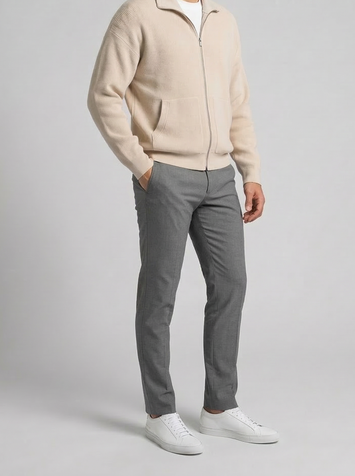 Men's Autumn Ribbed Wool Full Zip Cardigan