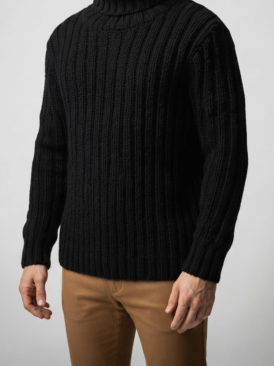 Men's Autumn Ribbed Wool Roll Neck Jumper