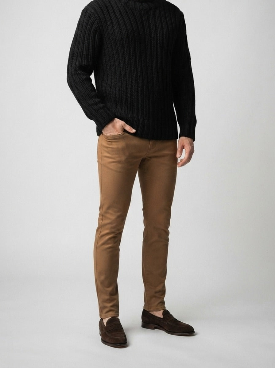 Men's Autumn Ribbed Wool Roll Neck Jumper