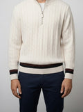 Men's Autumn Rope Cable Knit Half Zip Jumper with Contrast Tipping