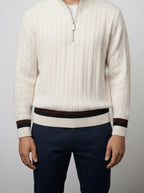 Men's Autumn Rope Cable Knit Half Zip Jumper with Contrast Tipping