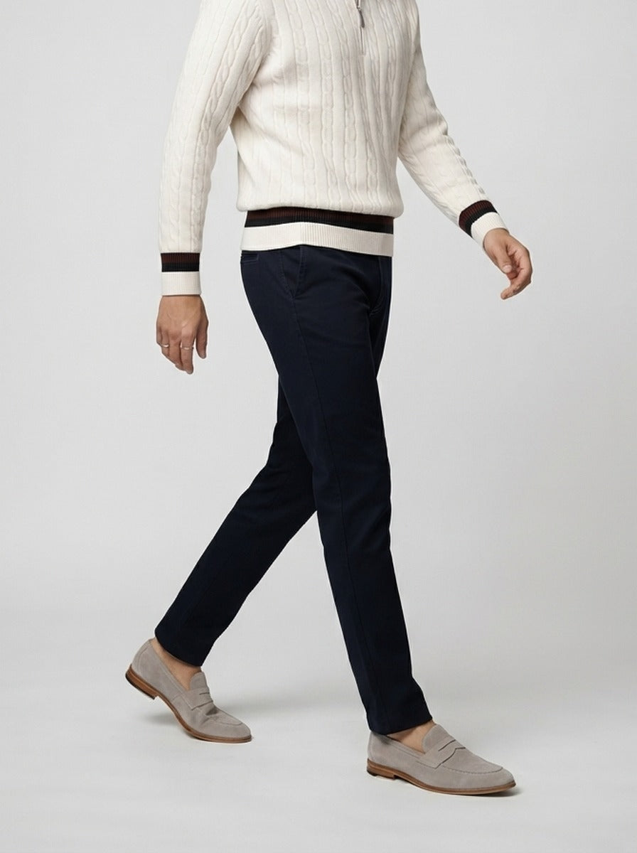 Men's Autumn Rope Cable Knit Half Zip Jumper with Contrast Tipping