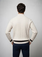 Men's Autumn Rope Cable Knit Half Zip Jumper with Contrast Tipping