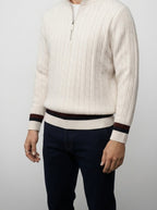 Men's Autumn Rope Cable Knit Half Zip Jumper with Contrast Tipping