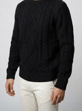 Men's Autumn Rope Cable Knit Jumper with Diamond Panel Front
