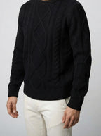 Men's Autumn Rope Cable Knit Jumper with Diamond Panel Front