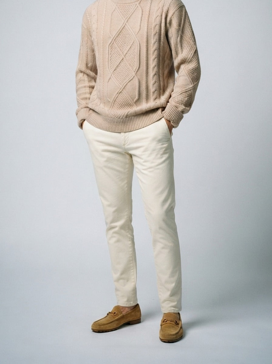 Men's Autumn Rope Cable Knit Jumper with Diamond Panel Front