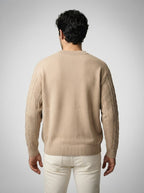 Men's Autumn Rope Cable Knit Jumper with Diamond Panel Front