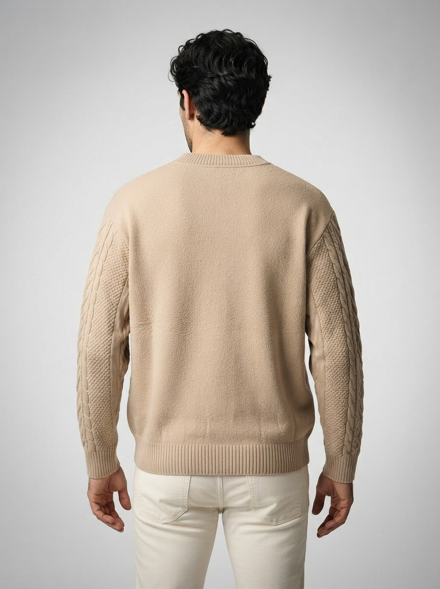 Men's Autumn Rope Cable Knit Jumper with Diamond Panel Front