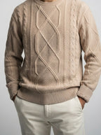 Men's Autumn Rope Cable Knit Jumper with Diamond Panel Front