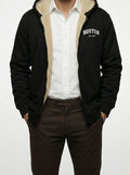 Men's Autumn Sherpa Lined Zip-Up Hoodie with Drawstring Hood