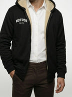 Men's Autumn Sherpa Lined Zip-Up Hoodie with Drawstring Hood