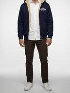 Men's Autumn Sherpa Lined Zip-Up Hoodie with Drawstring Hood