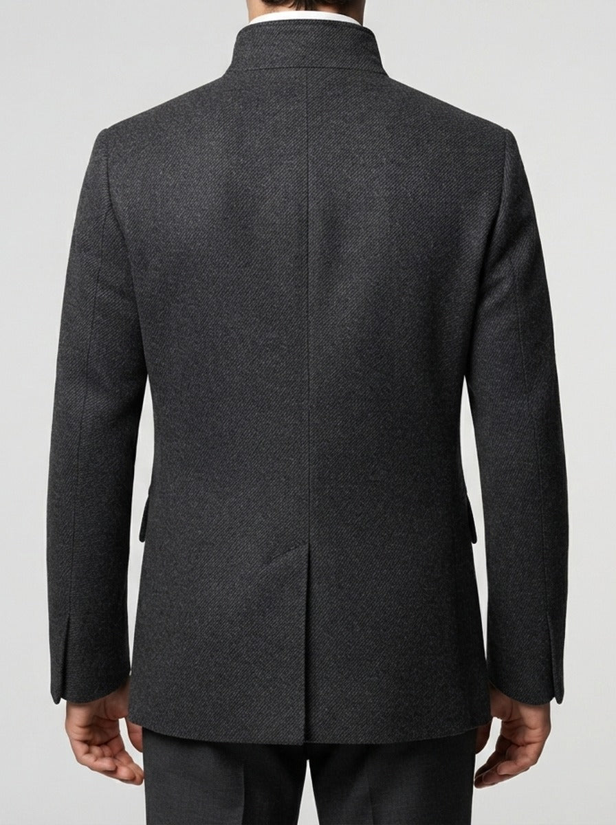 Men's Autumn Stand Collar Wool Car Coat with Quilted Lining