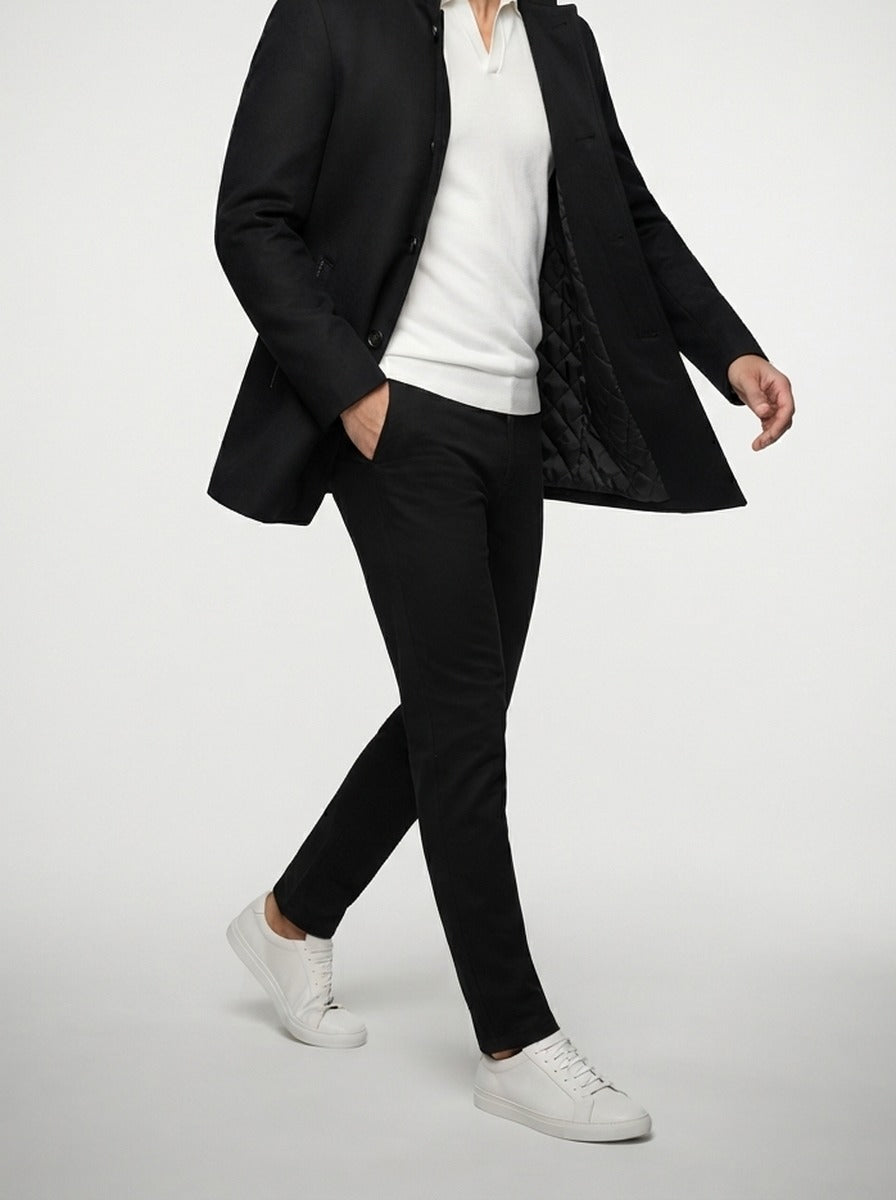 Men's Autumn Stand Collar Wool Car Coat with Quilted Lining