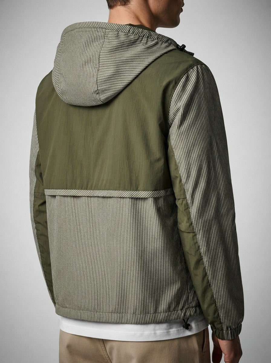 Men's Autumn Striped Half Zip Anorak Jacket with Hood